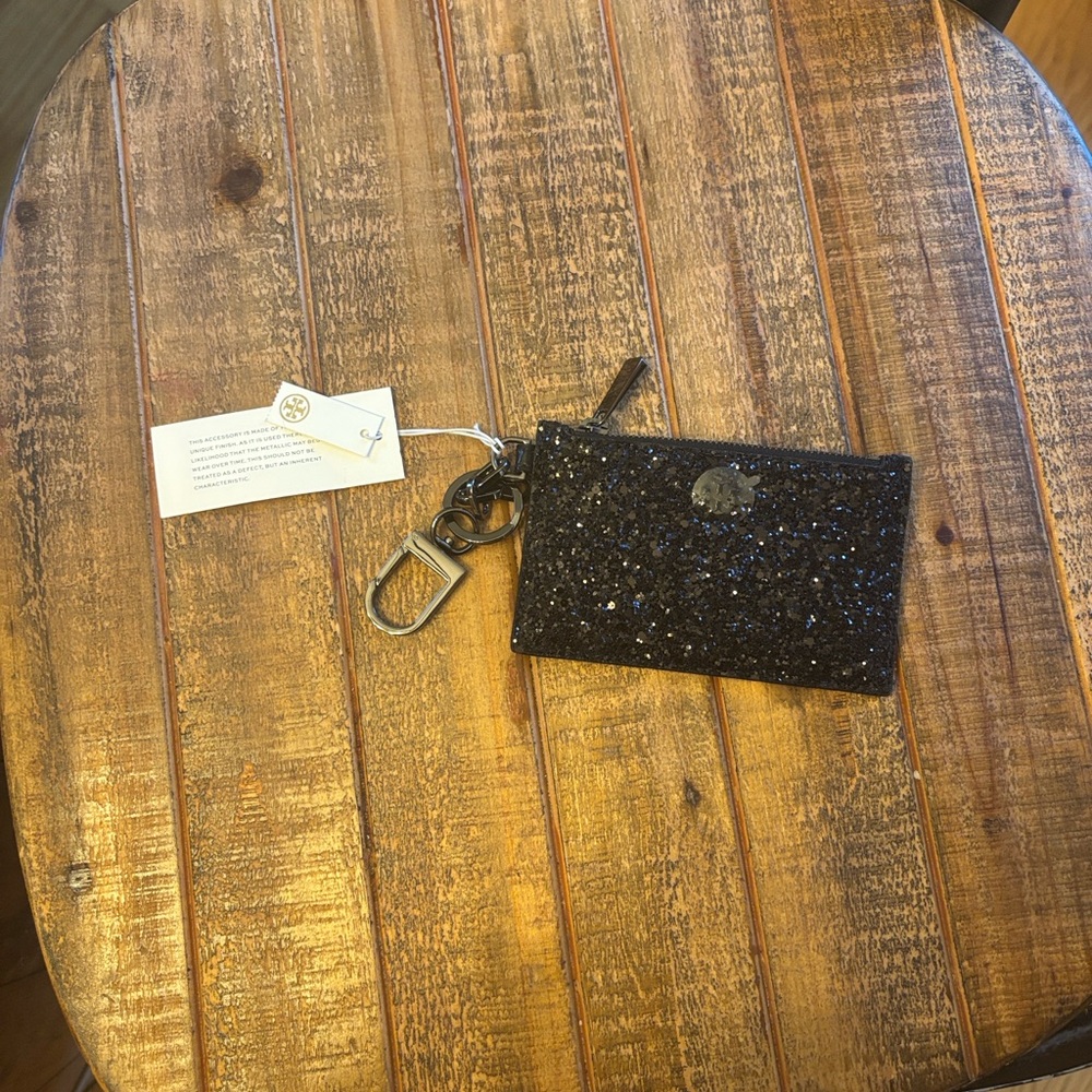Tory Burch Black Sparkle Keychain Pouch